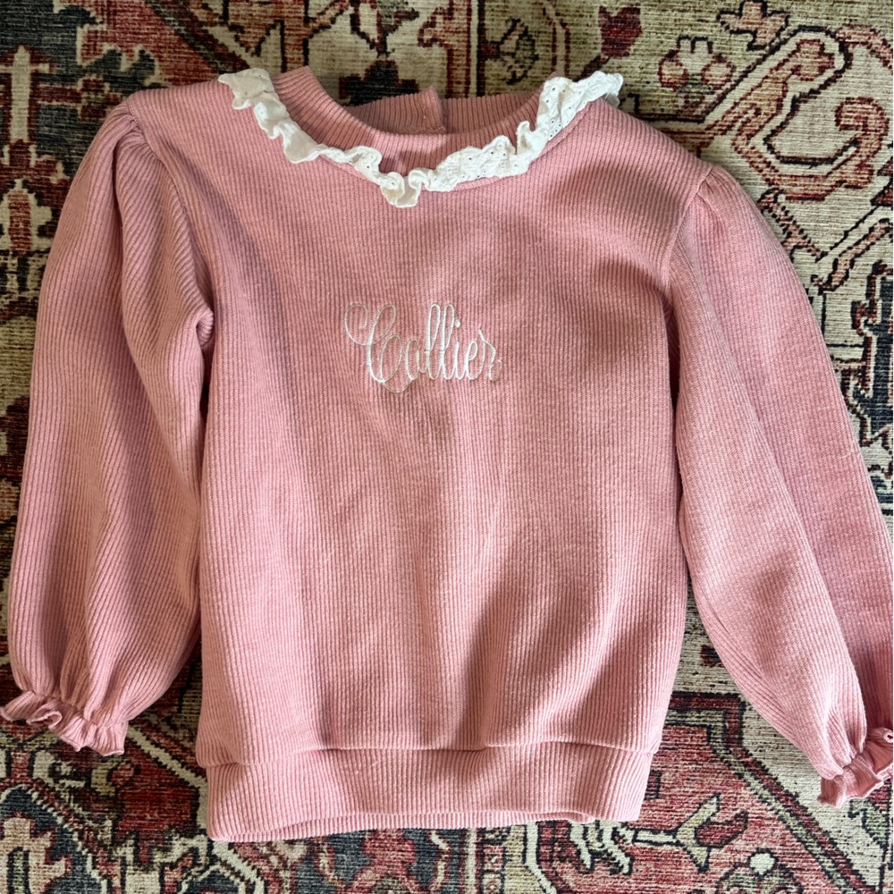 Embroidered “Collier” Pink Sweater